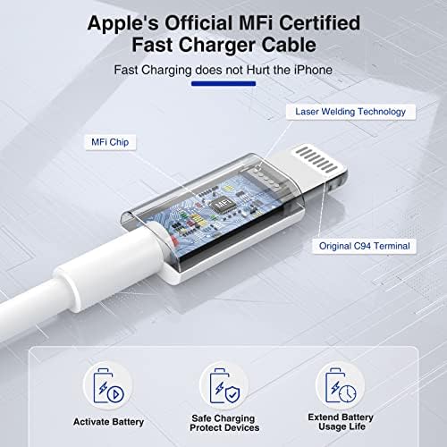 iPhone 14 13 12 Carregador rápido, [4pack] Bloco de carregador de maçã com 10 pés+2 × 6ft+3ft USB C