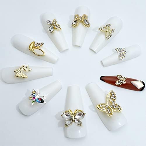 Kachimoo 3D Butterfly Nail Charmms, 20 PCs liga de ouro Silver Butterflies Charms Gems de unha para mulheres Jóias