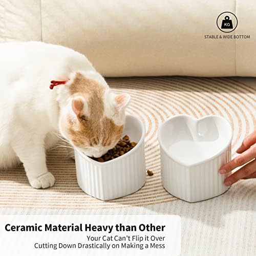 Tigelas de gato inclinadas de cerâmica elevadas, formato de coração tigela de comida de gato elevada,