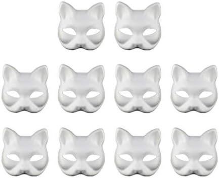 Toddmomy máscaras brancas diy Blank gato 10pcs gato branco meio rosto gato gato sem pintura máscaras