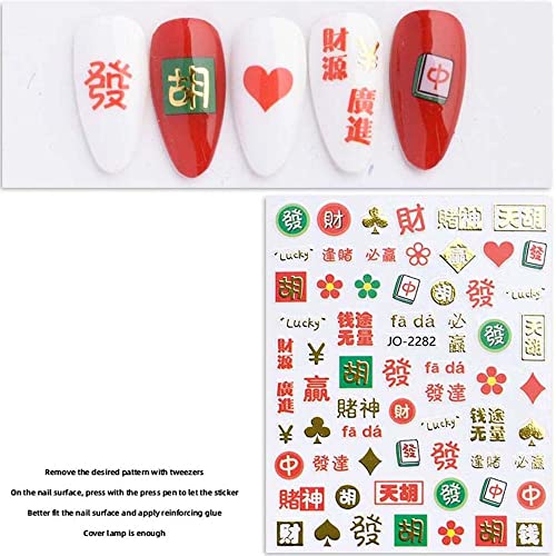 Decalques de unhas de rabbit de bybycd decorações de arte de unhas vermelhas personagens chineses Manicure Acessórios Gold Moed