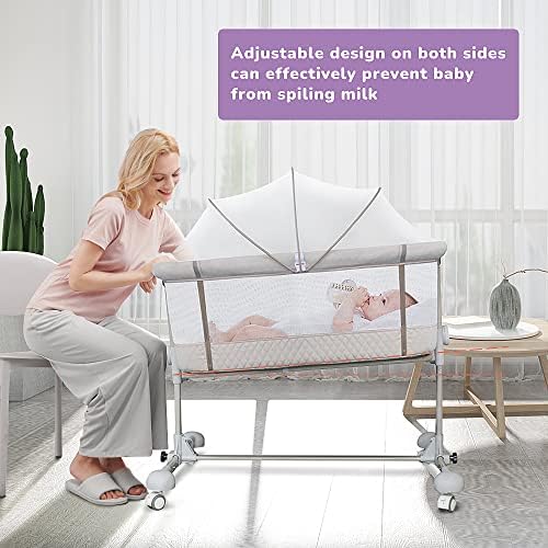 Bassinets de bebê dorminhoco, berço de cabeceira 3 em 1 Viagem ajustável cama de bebê com rede e colchão