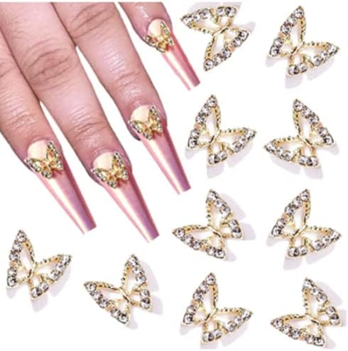 Butterfly unhas encharms, 10pcs 3d liga borboleta zircão de zircão de diamante shinestone unhas