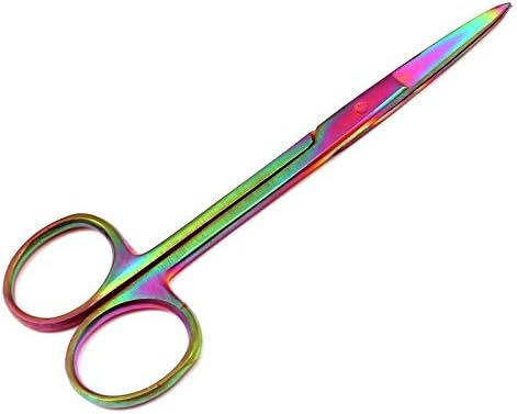 ODONTOMED2011 Multi Color Rainbow Supercut Iris Scissors 4,5 Em reto com uma lâmina serrilhada aço inoxidável