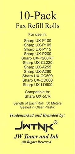 Pacote de 10 pacote de filmes de fax UX-5CR Rollos de fita compatíveis com fax nítido UX-P100 UX-P105