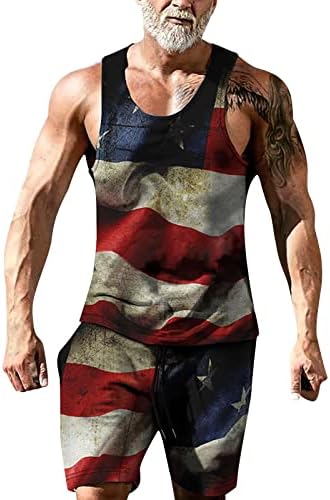 Roupas de verão sem mangas para homens American Flag Tank Tamas de tampas e shorts Vente -treino