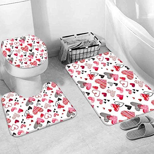 Cortina de chuveiro Wisremt Valentines com tapetes não deslizantes, tampa da tampa do vaso sanitário