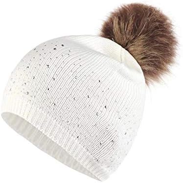 Chapéu de inverno hiarball para crianças tricô de lã Bola de pêlo Mantenha um boné quente de strass Capuz