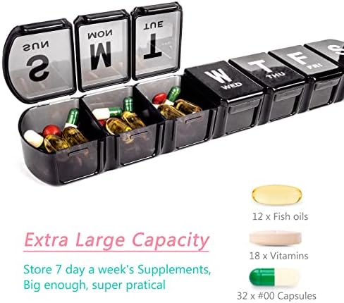 Organizador semanal extra grande, Remitize Big Pill Box 7 Day, BPA Free XL Diary Pill Case para pílulas, vitaminas,