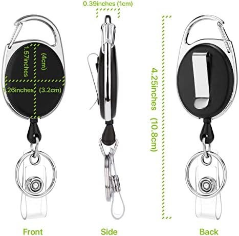 Portadores de crachás retráteis de Qreel com anel de chave de carabiner, suporte para teclas de serviço