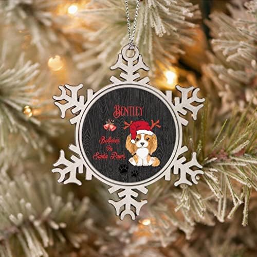 Pewter Snowflake Ornamentos de Natal acredita em Papai Noel Claw Dog Decorações de Natal personalizadas