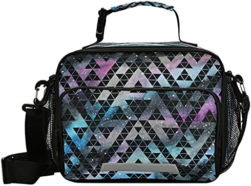 Mnsruu Student Lunchag Bag Galaxy Geométrica Isolada Almoço Totes Picnic Bag Box com alça de ombro ajustável para adolescentes adolescentes adultos