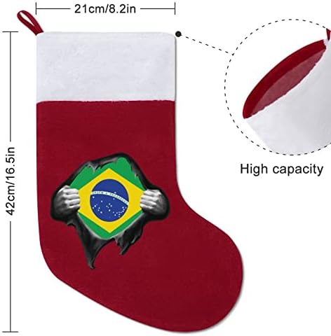 Bandeira Brasil Bandeira Orgulhosa de Natal Solping Sacock fofo Papai Noel Sock para Decorações