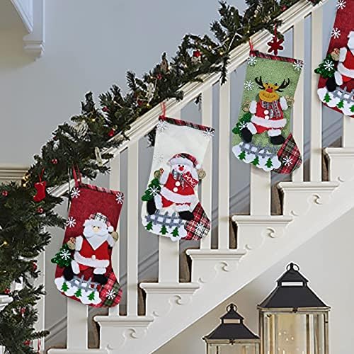 Entyle 3 pacote meias de Natal - 12 polegadas Decorações de meias de Natal, linho grande 3d Papai Noel Rena