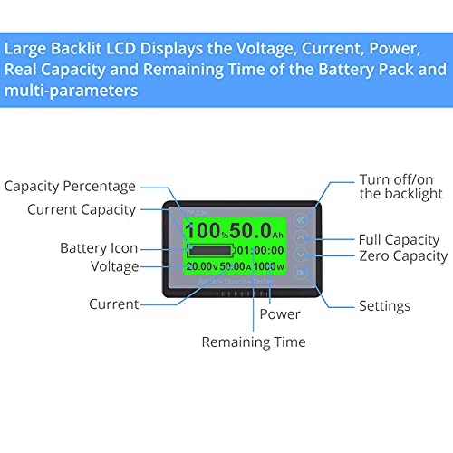 Monitor de bateria de cameway impermeável 8-120V até 500A, armazenamento de dados, baixa capacidade