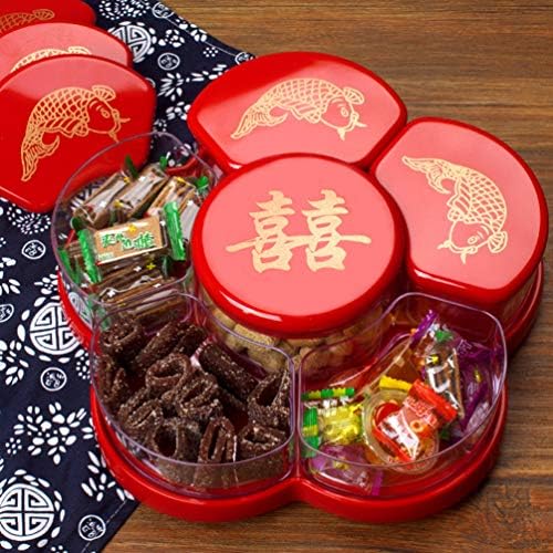 Placa de frutas secas em estilo chinês da caixa de lanches de quintal com 6 compartimentos portadas de nozes girando com tampa para o festival de primavera chinês Caixa de favor do casamento