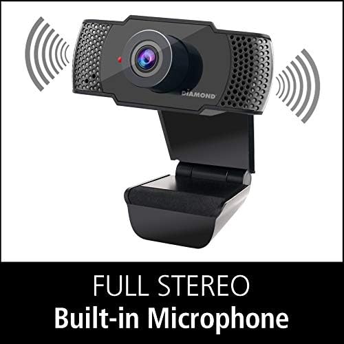 Webcam de diamante com microfone, webcam USB Full HD 1080p para desktop e laptop, vídeo ao vivo