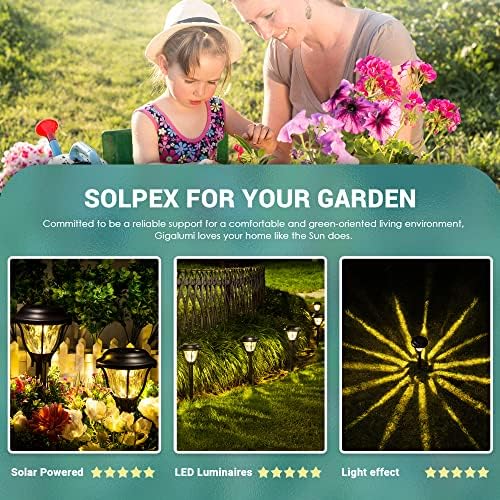 Solpex Solar Outdoor Lights Pathway, Luzes solares de 6 pacote LED PATH, Luzes solares de jardim à