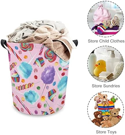 Rainbow Candy Candy Misture cesta de lavanderia cesto de lavanderia rosa com alças Saco de armazenamento de roupas sujas dobráveis ​​para quarto, banheiro, livro de roupas de brinquedo