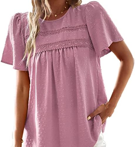 Camisetas t para mulheres de verão Blusa curta Blusa de cor sólida renda retalhos de retalhos