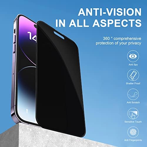 Jieykjo iPhone 14 Pro Max Privacy Screen Protector-360 Privacidade e Anti-Glare 9H Anti-Spy Acessório de
