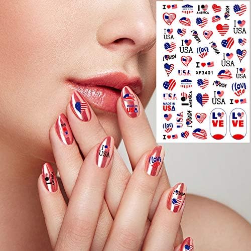 Konsait 4 de julho Decor Nails Adesivos, 478 peças Independence Day Designer Nail Art Stickers, Decalques de