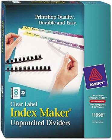 Avery 11999 Index Maker Divishers não multiplicados, guias de 8 cores, carta, 25 conjuntos/bx