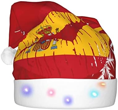 Espanha Flag Lips Adultos Funny Plexh Papai Noel Chapéu Light Up Chattle for Women & Men Holida de Natal chapéu