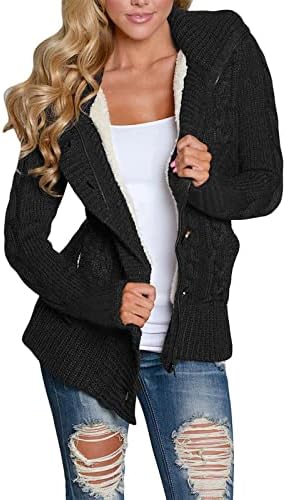 Cardigão de outono e inverno feminino Klnited suéter espessado e quente casaco casual com capuz comprido