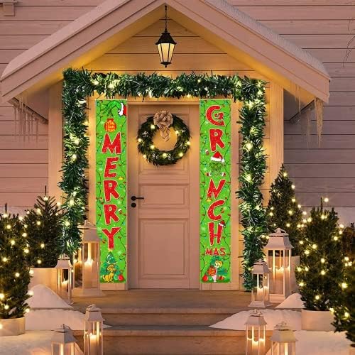 71x 12 Feliz Natal Banner, Decorações de Natal de Monstro Verde Banner ao ar livre, Red e Green Christmas Door Decoração da parede da parte frontal Porta da vara