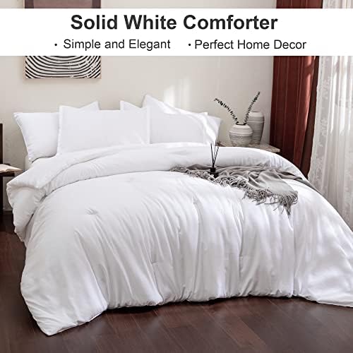 Andicy White Consolter Set Queen, 3 peças Conjunto de edredom de cama sólida, modernos edredons e conjuntos de cama de microfibra leves reversíveis para toda a temporada