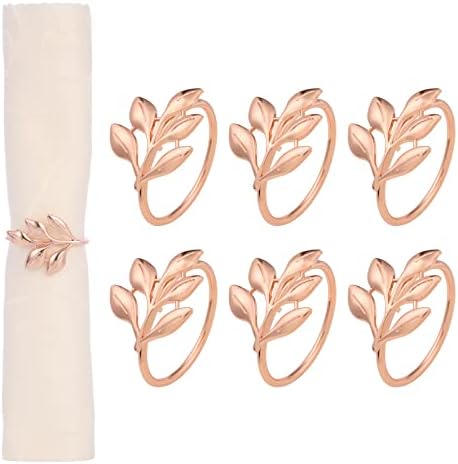 Davifina Rose Gold Gold Napkin Rings Conjunto de 6, detentores de anéis de guardana