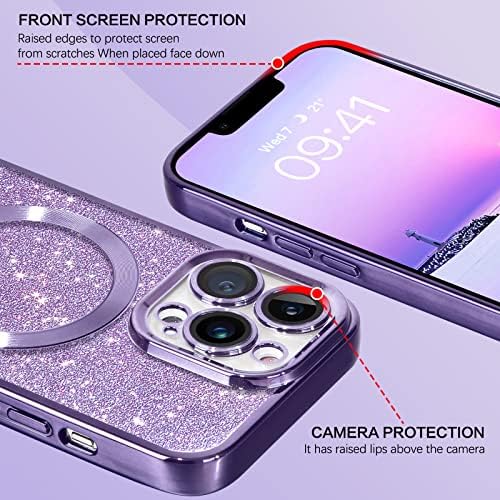 Bentoben Magnetic for iPhone 13 Pro Case, [Compatível com MagSafe] Slim Fit Glitter Glitter Sparkly Full Body Protective Cover à prova de choque Bling Girls Cover para iPhone 13 Pro 6.1 , roxo