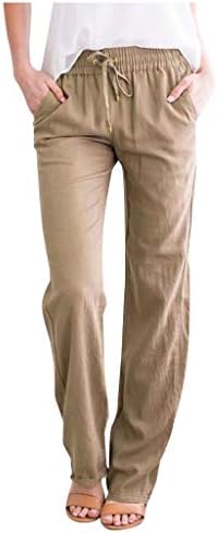 Calças de linho de algodão feminino calças de cintura alta de verão calça palazzo casual calça