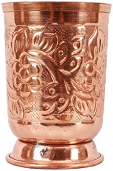 Parijat Handicraft Premium Qualidade Floral Releved Copper Tumbler - copo de cobre puro para Moscou