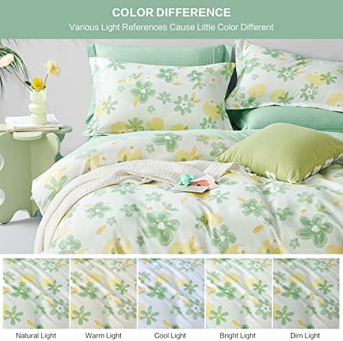 SAPHREAS Spring Green Floral Duvet Tampa Conjunto com Fitted Sheet King Size Daisy 4pcs Bedding Duvet