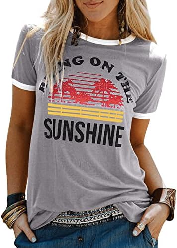 Camiseta de verão para mulheres camisetas gráficas camisas de novidade impressas boas vibrações Rainbow