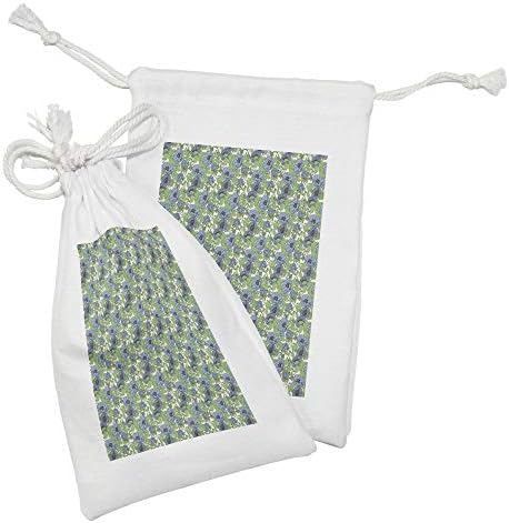 Conjunto de bolsas de tecido floral de Ambesonne de 2, flores em negrito e folhas desenhadas à mão,