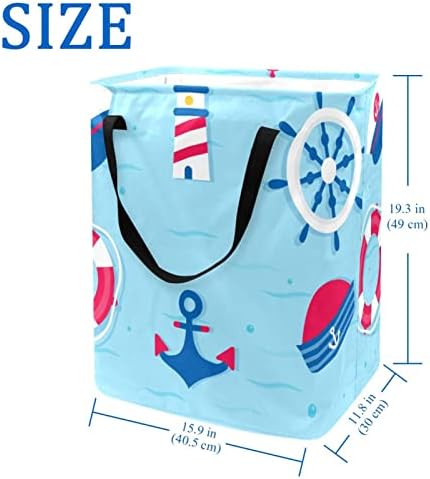 Âncora náutica âncora estampa azul cesto de lavanderia dobrável, cestas de lavanderia à prova d'água