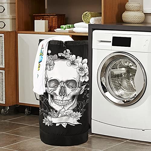 Skull Rose Laundry Bag grande mochila para lavanderia pesada com tiras de ombro Saco de roupa à