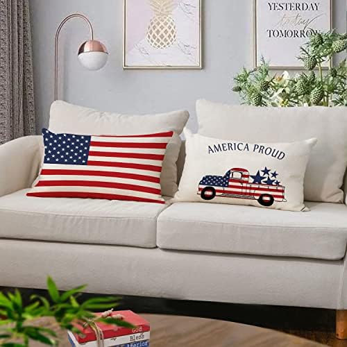 Yeeju Conjunto de 4 capas de travesseiro patriótico 12x20 4 de julho Capas de travesseiros American