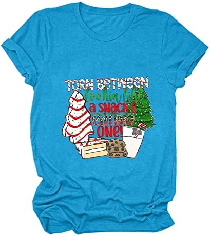 Camisas de Natal para mulher, camisetas de árvore de bolo de Natal, tampas engraçadas de lanches de Natal, blusas
