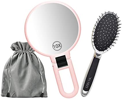 Dolovemk Makeup Mirror Handheld pacote com escova de cabelo