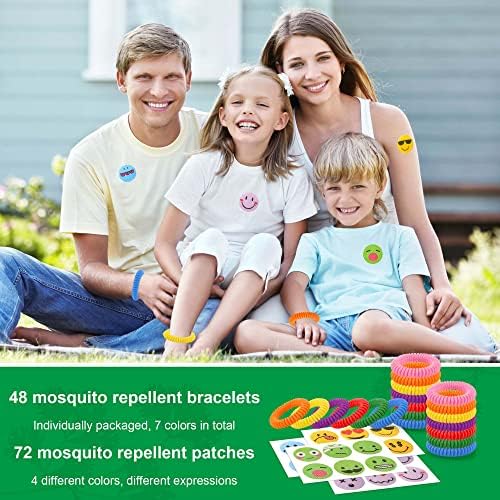 Pulseiras de mosquito de 48pack em massa com manchas de mosquito de 72 pack smile para crianças adultos, pulseiras