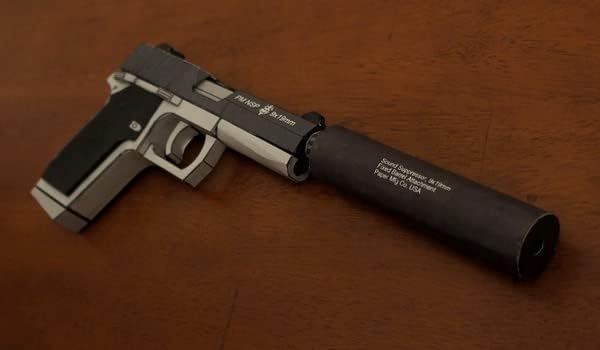 Pistola NSP com acessórios de silenciador 3D Modelo de papel Toy Toy Kids Gifts