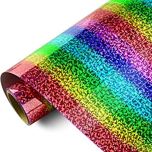 Vinil de transferência de calor do arco -íris de beijo, 12 polegadas x 5 pés de ferro holográfico