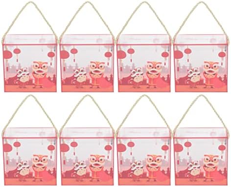 Caixas de doces transparentes de ano novo: 10pcs Chineses Lion Dance Pattern Cookies Caixas de embalagem