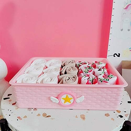 Anncus rosa Kawaii Card Captor Sakura Girls Housed Louse plástico Organizador de roupas de desenho animado Caixas de armazenamento de cuecas com capa -