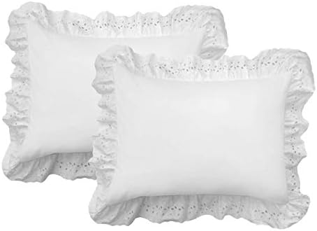Idéias frescas, travesseiro de cama com babados com detalhes bordados dos ilhós, padrão, branco,