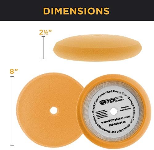 TCP Global 8 Orange Grouse Buffing Pad & 7 Gancho de borda flexível e almofada de backing de loop, 5/8